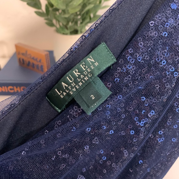 {Ralph Lauren} Navy blue sequined gown. - Picture 8 of 8